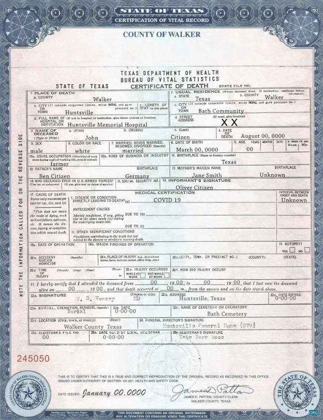 Download USA Texas state death certificate template in PSD format Photoshop template
